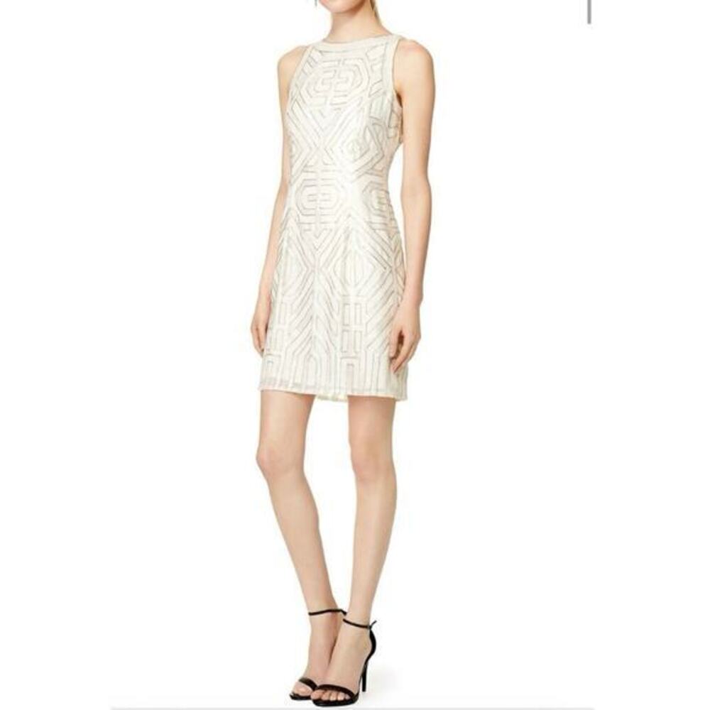 Vie la V Chrysler Shift sequin geometric pattern mini dress. 1920s inspired